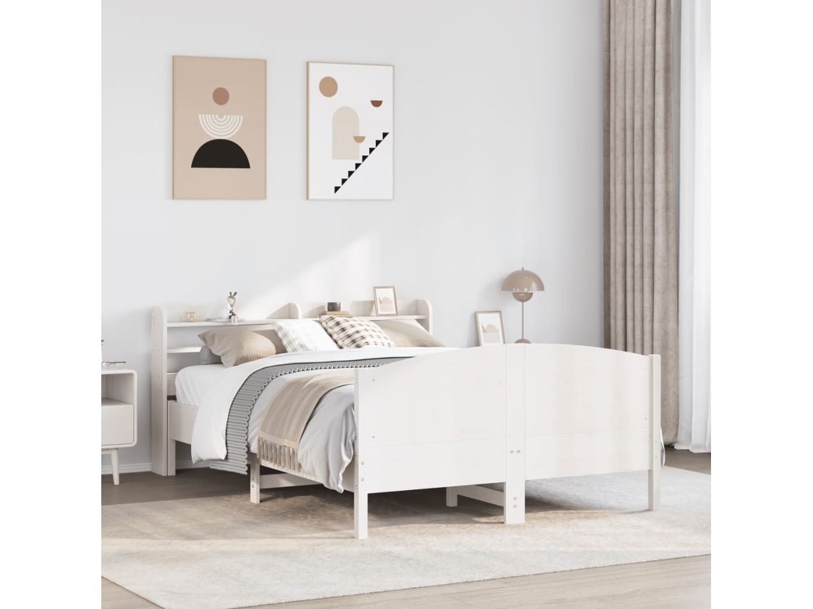 Estructura De Cama Sin Colchón Madera De Pino Blanca 120x200 Cm