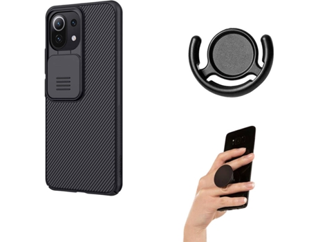 Carcasa y Soporte Xiaomi Redmi Note 10 4G PHONESHIELD Camshield y Popsocket Negro