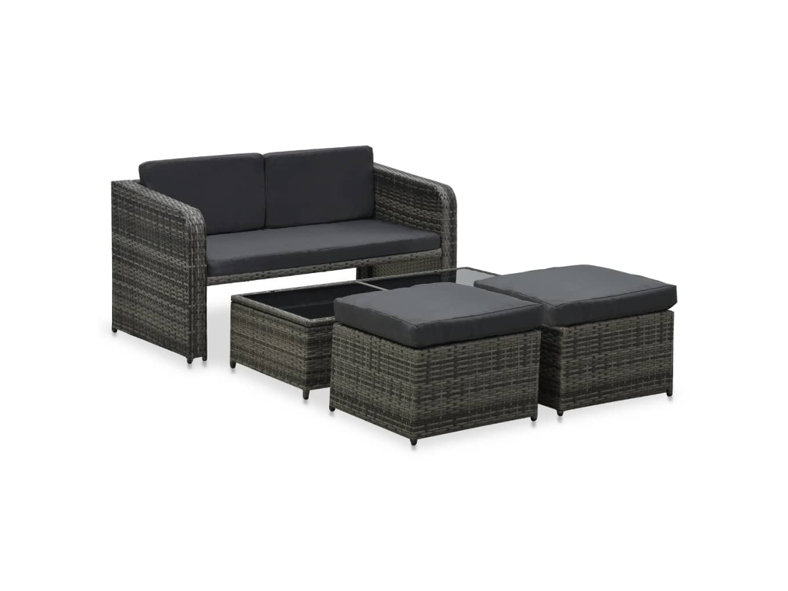 vidaXL Muebles jardín 4 pzas y cojines ratán sintético gris antracita