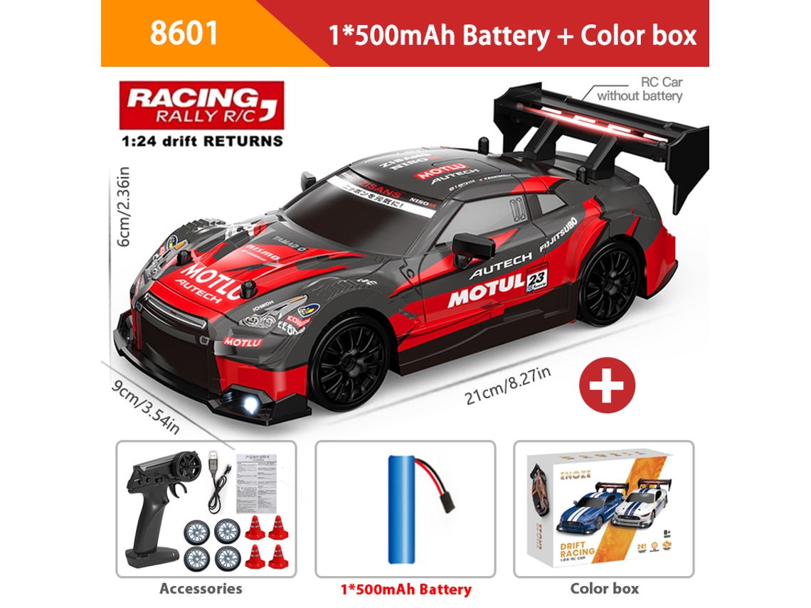 Coche de derrape RC 1/24 2.4G de alta velocidad 4x4 Ae86 con luz LED, rojo Aeuzwr