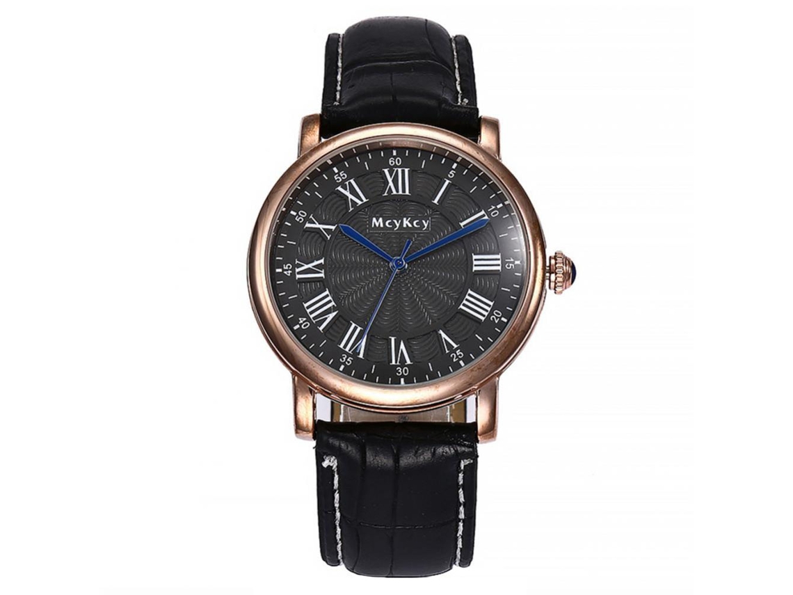 Reloj De Muñeca De Aleación Redondo Con Números Romanos Analógico Cuarzo (negro)