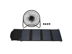 Ventilador solar portátil de 14 W y 8 pulgadas con carga USB para teléfono.
