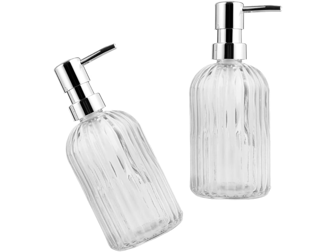 Nuobesty Juego De 2 Botellas Dispensadoras Con Bomba De 400 Ml En Vidrio Estriado