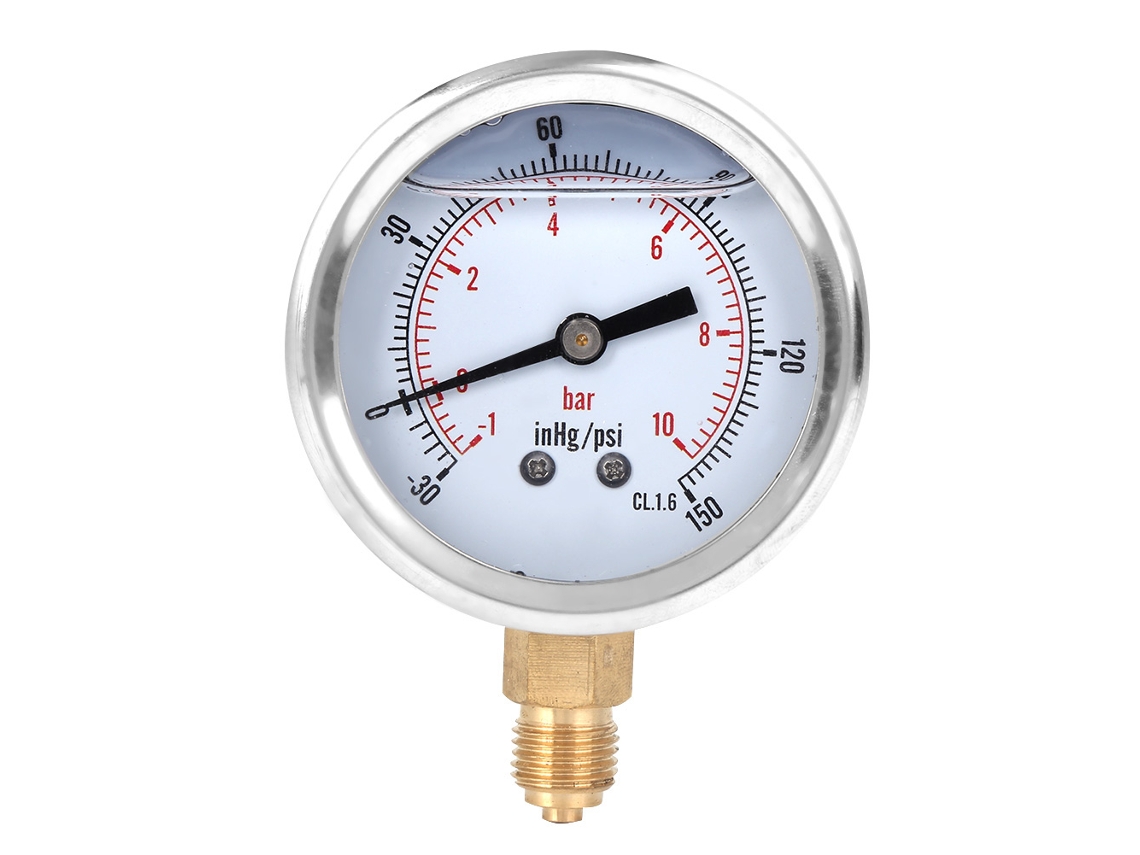 Manómetro De Vacío Radial Con Aceite 1/4 Bsp 10 Bar -1-10 Bar Acero Inoxidable Latón 68 Mm