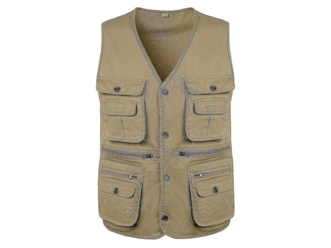 2026-chaleco Outdoor Hombre Ligero Con Cremallera Y Muchos Bolsillos Para Senderismo Caza Fotografía 2xl Caqui