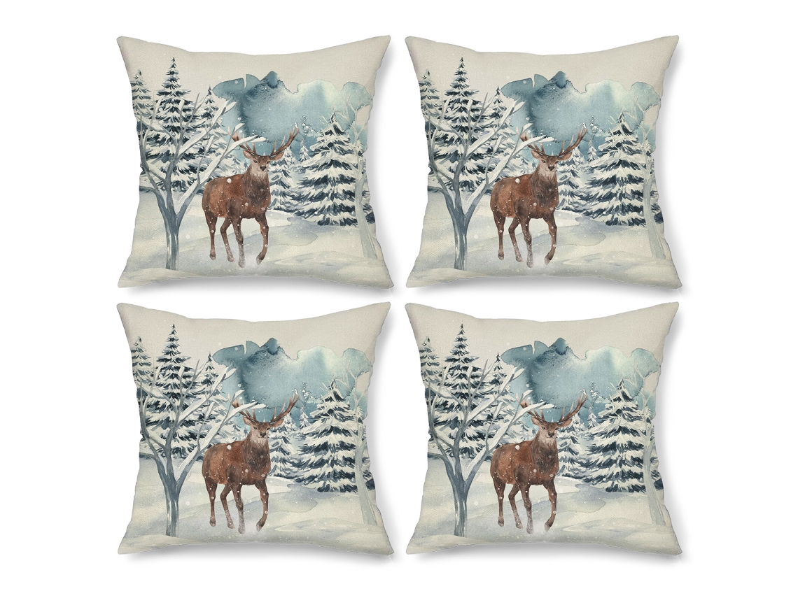 Funda de cojín navideña, 4 Uds., funda decorativa con copos de nieve y árboles de Navidad (sin relleno) RNEMITERY