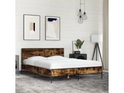 Estructura Cama Madera Ingeniería Metal Roble Ahumado 140x190cm