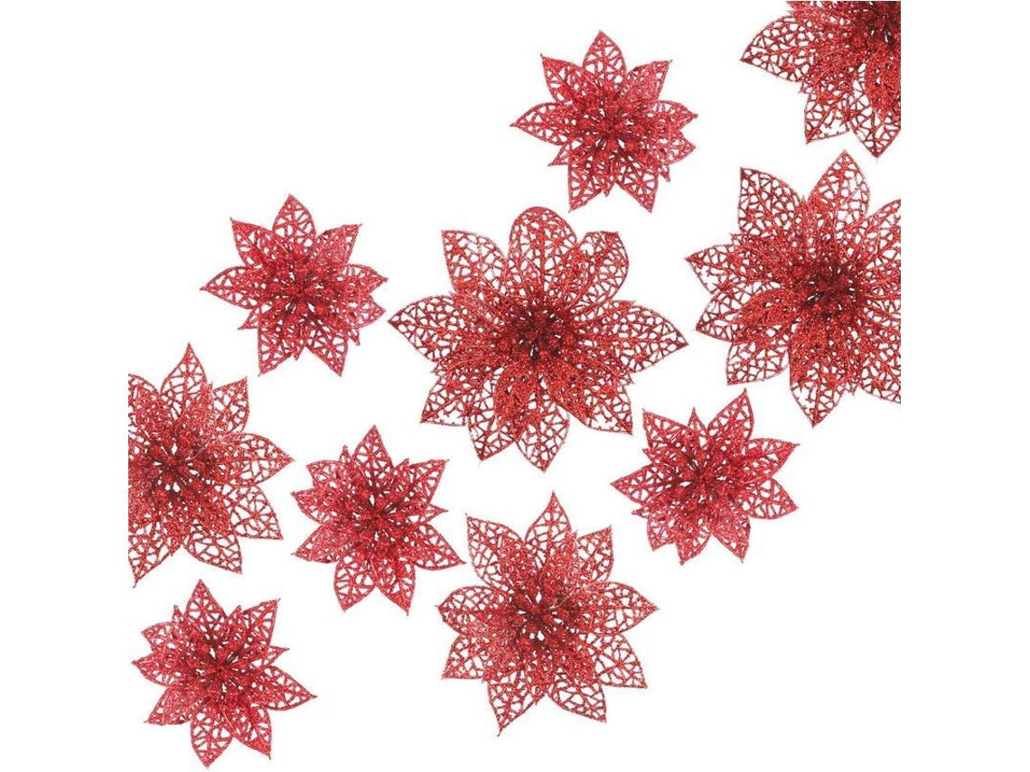 24 Adornos Para Árbol De Navidad, Flores De Pascua Artificiales, Diseño Calado, Decoración Roja.