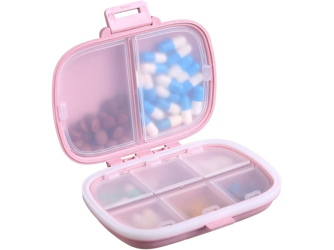 Organizador Diario De Pastillas - Estuche Portátil De Viaje, Compartimento Para Bolso, Rosa - Mantén Tus Medicamentos Organizados
