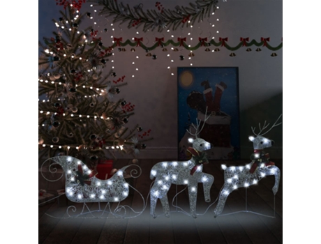 MAISON EXCLUSIVE - Trineo y renos decoración de Navidad de jardín 60 LED plateado