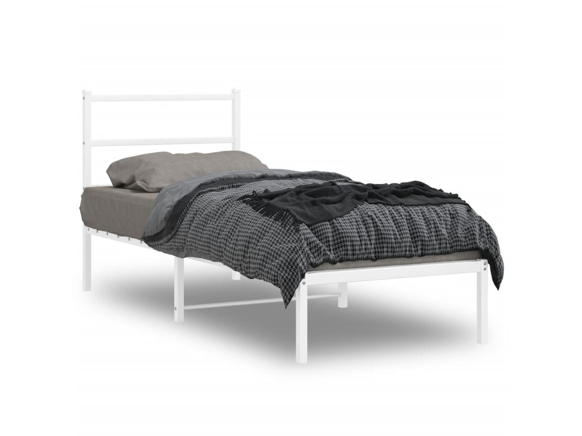 Estructura Cama Sin Colchón Con Cabecero Metal Blanco 80x200 Cm