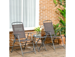 Juego De Bistró Juego De Muebles De Jardín Metálicos Impermeables De 3 Piezas Con Mesa De Cristal Plegable Sillas De Jardín Marrón