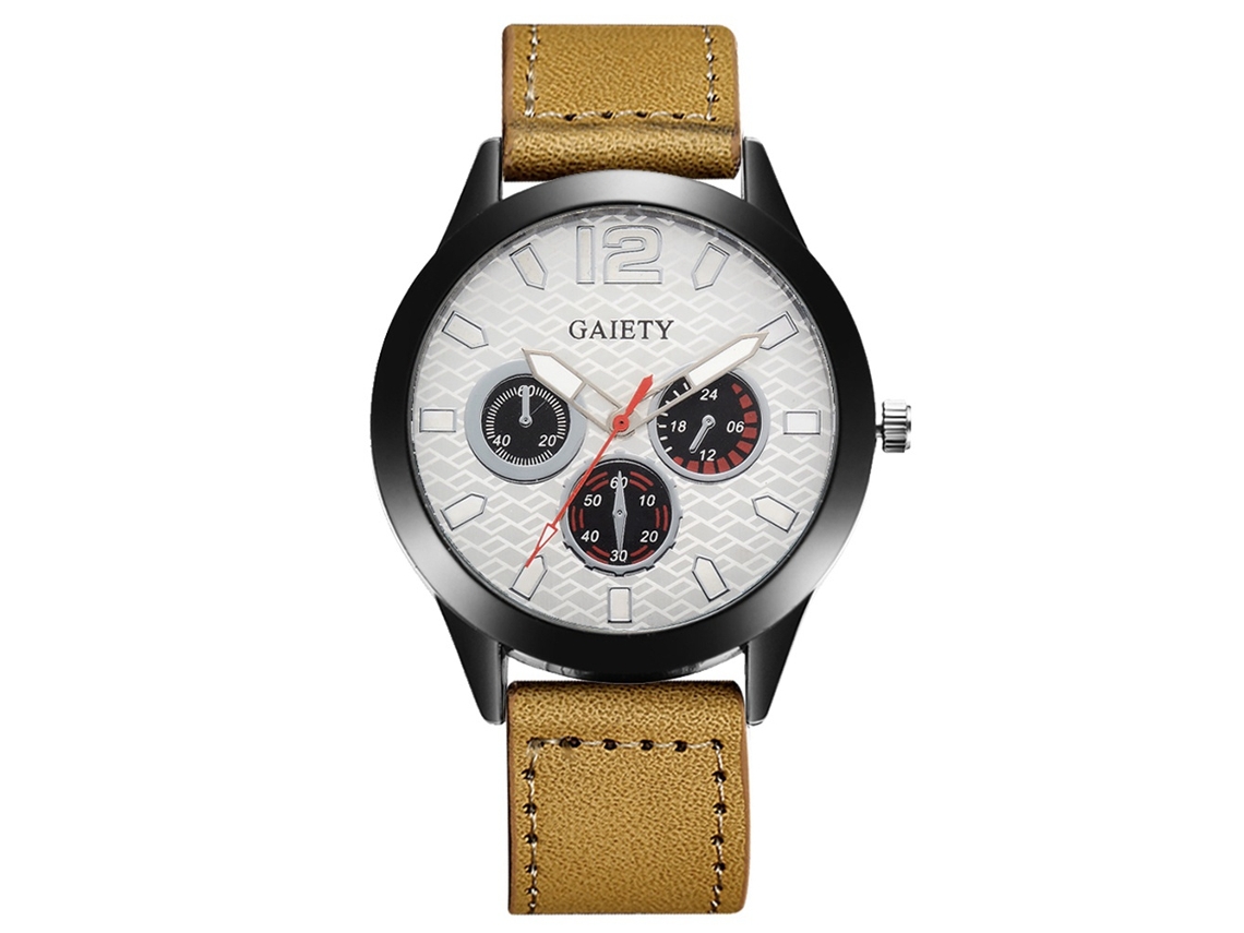 Reloj analógico de cuarzo con pulsera, esfera redonda y correa PU Gaiety (beige)