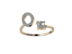 Anillo ajustable de metal dorado 2026 con letras de la A a la Z, iniciales del alfabeto con piedras de circonita cúbica.