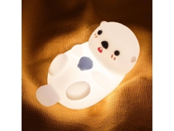 Bonita luz nocturna de nutria para niños, lámpara de noche con control táctil, recargable por USB (blanca)
