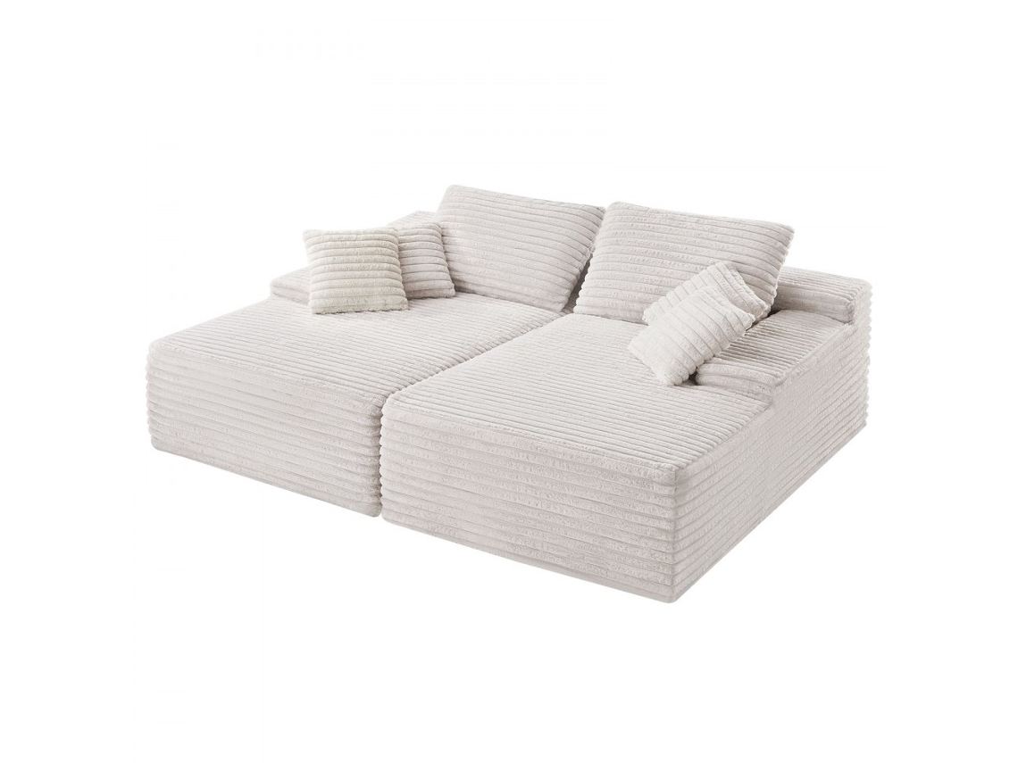 Sofá Chaise Longue de 2 plazas en tejido de pana beige y Chaise Longue en pana Tekmaquinas