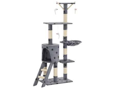 vidaXL Rascador para gatos con poste de sisal 138 cm huellas gris