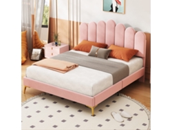 Cama Polster 140 X 200 Cm - Estructura De Cama Con Cabecero Y Somier - Terciopelo Rosa