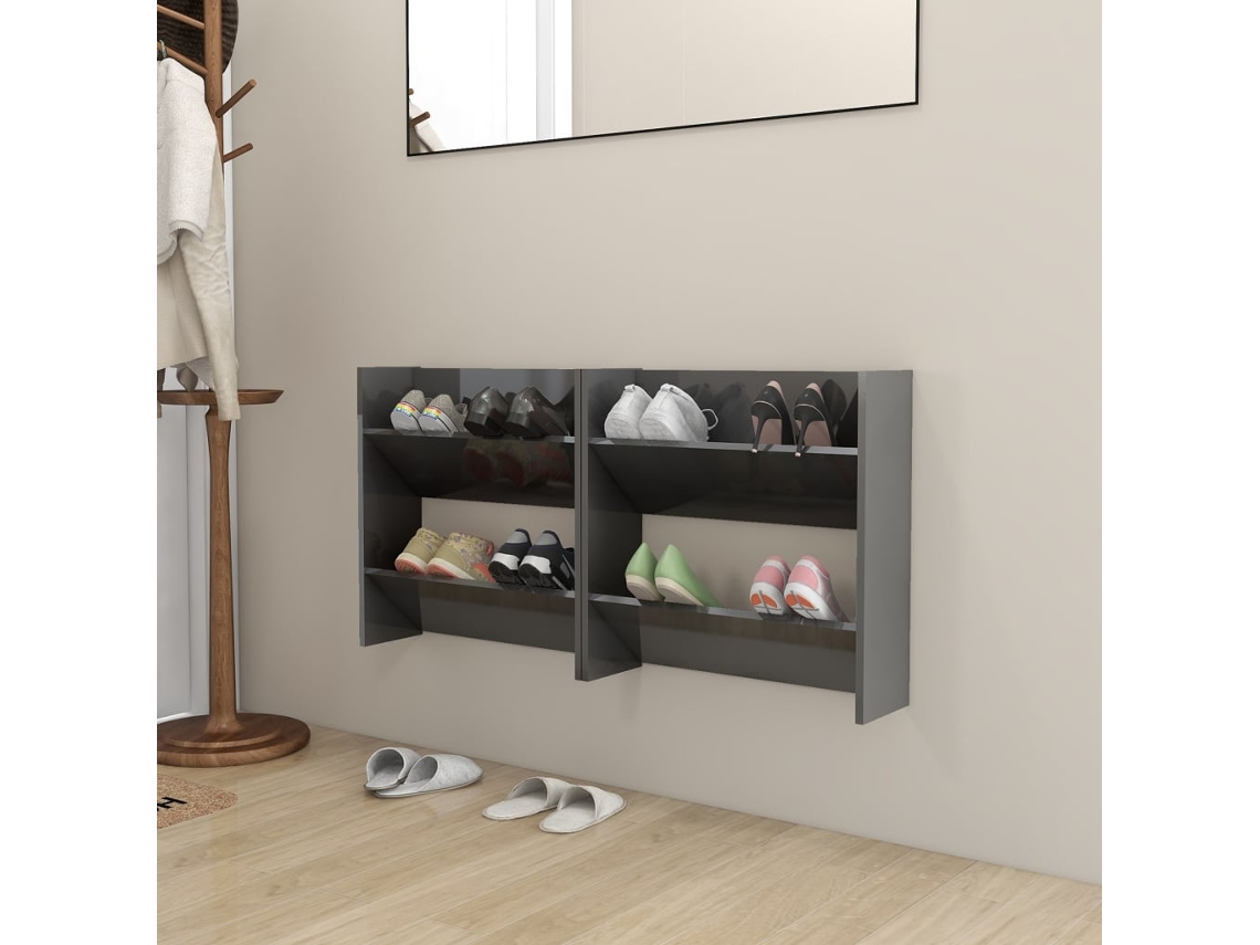 Zapatero Organizadores de Pared 2Piezas 60X18X60Cm Contrachapado Gris Brillante