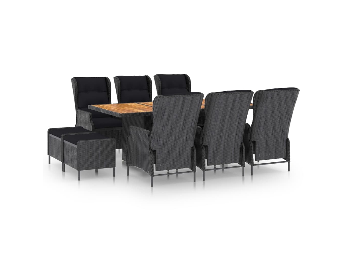 unidades Conj. Jantar Exterior C/ Almofadões Vime Pe Cinza Escuro Dkd Home Decor