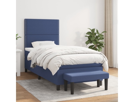 vidaXL Cama con somier y colchón 90x200 cm tela azul