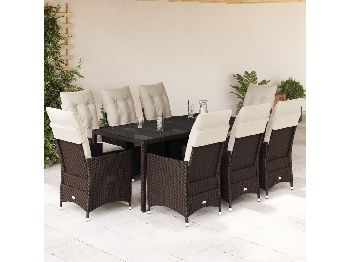 Juego de comedor de jardín de 9 piezas con cojines de mimbre marrón DKD Home Decor