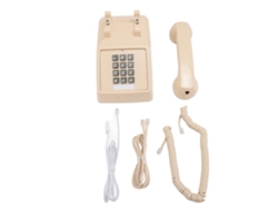 Teléfono Con Cable De Estilo Retro Con Timbre Mecánico, Control De Volumen Y Botones Grandes, Ideal Para El Hogar O La Escuela, Color Beige.