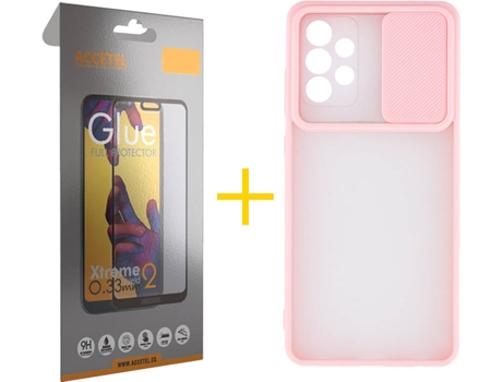 Carcasa y Protector de Pantalla de Vidrio Full Samsung A72 5G ACCETEL Gel Protección Cámara Rosa