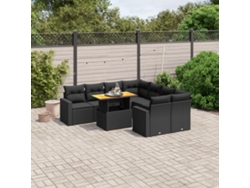 Conjunto de sofás de jardín de 9 piezas DKD Home Decor con cojines de mimbre negros