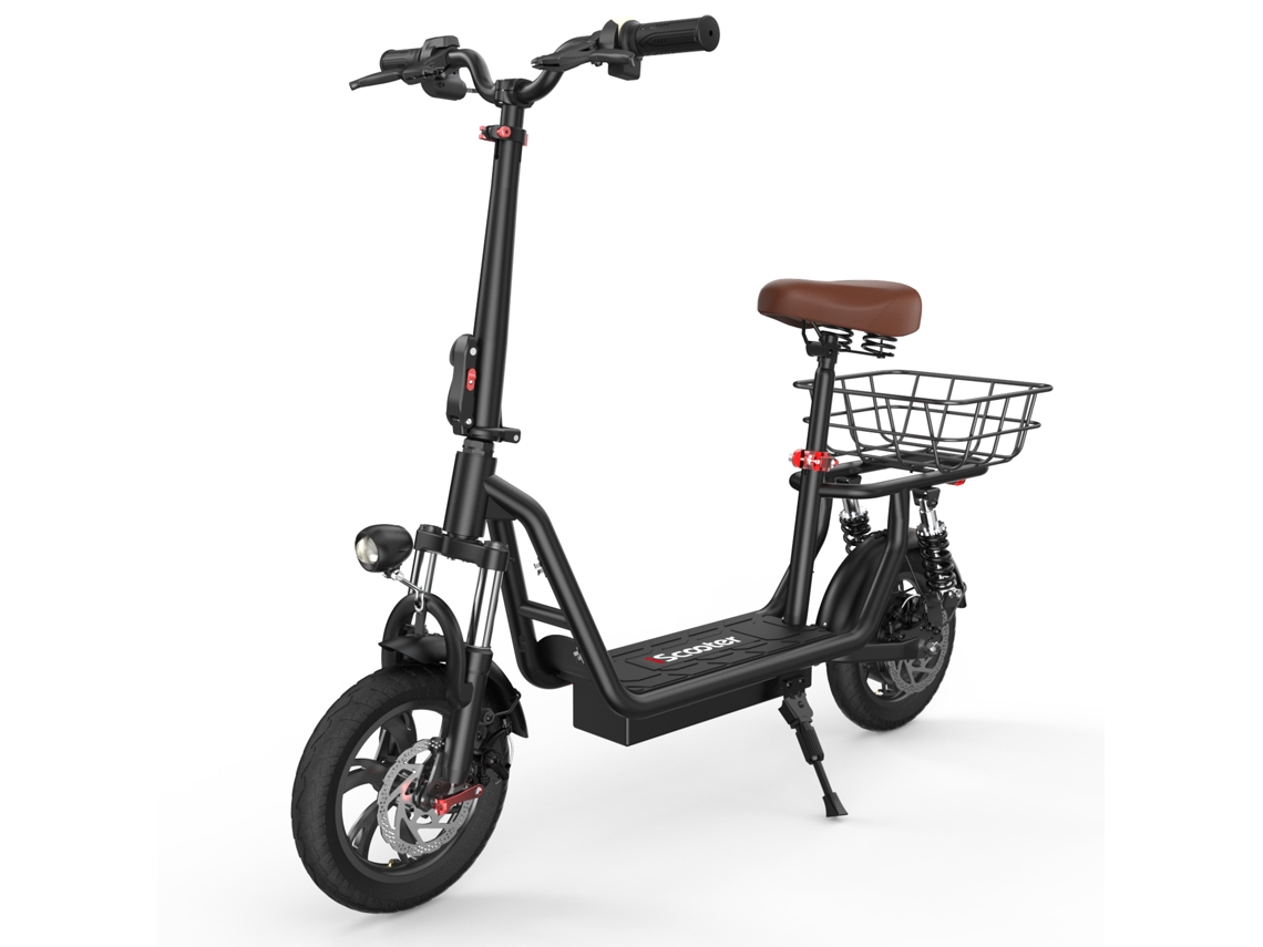 Patinete eléctrico Iscooter I12 con asiento para adultos, 500 W, 12 pulgadas, doble suspensión, cesta, asiento y manillar regulables en altura.