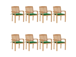 Sillas de jardín apilables DKD Home Decor de 8 piezas con cojines de teca maciza