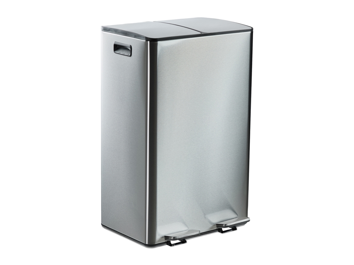 Relaxdays Cubo Basura Doble, Papelera 2 Compartimentos 30 L C/u, Botes Interiores Extraíbles, Pedal, Cocina, Plateado