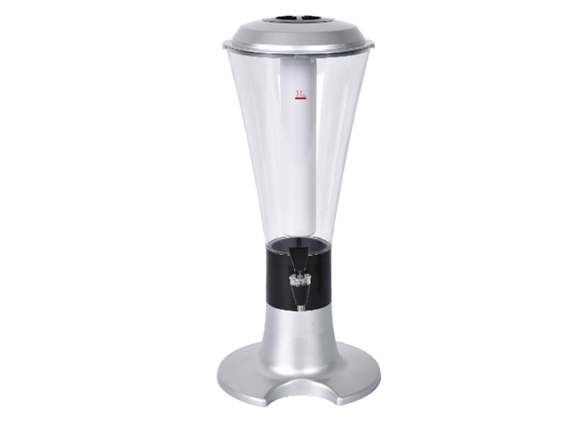 Dispensador De Cerveza De Sobremesa Iluminado De 3 Litros Con Grifo Para Vino Y Zumo, De Plástico Pintado En Color Plata.