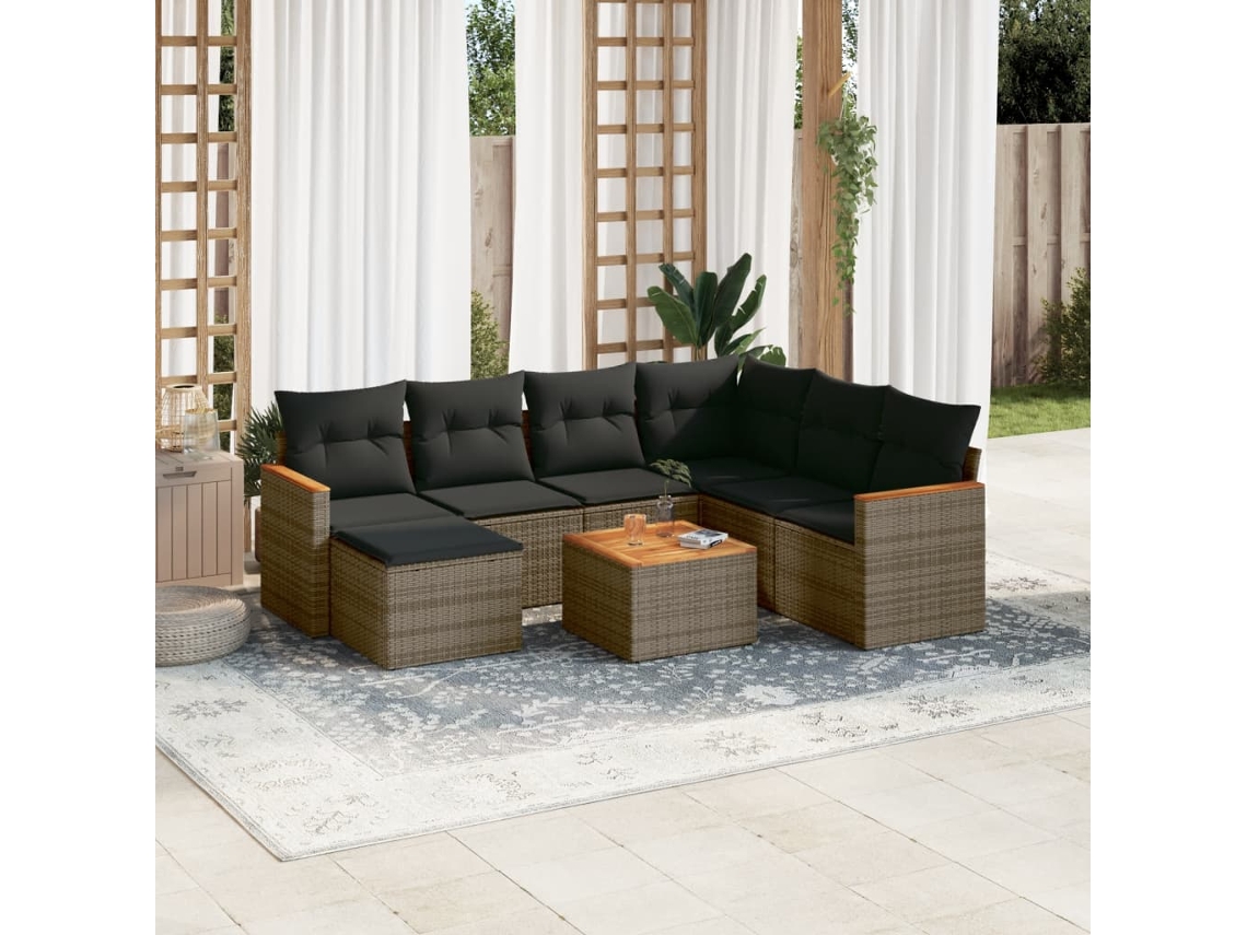 Conjunto de sofás de jardín de 8 piezas DKD Home Decor con cojines de mimbre gris