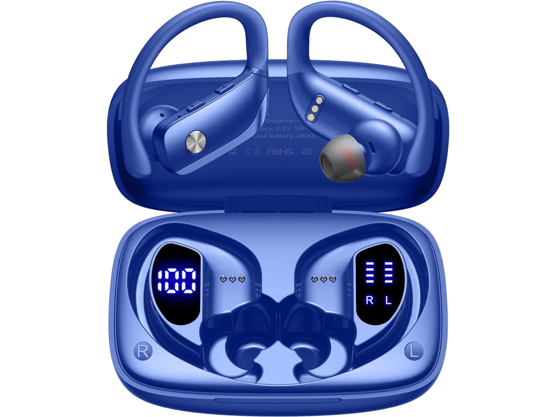 Auriculares inalámbricos, auriculares Bluetooth, 48 horas de reproducción, auriculares deportivos con pantalla LED, auriculares con ganchos para las orejas