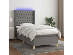 Cama Box Spring Colchón Y Luces Led Tela Gris Oscuro 80x200 Cm