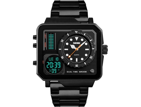 VEANXIN Reloj digital para hombre Reloj de pulsera cuadrado de acero inoxidable LED resistente al agua-Oro
