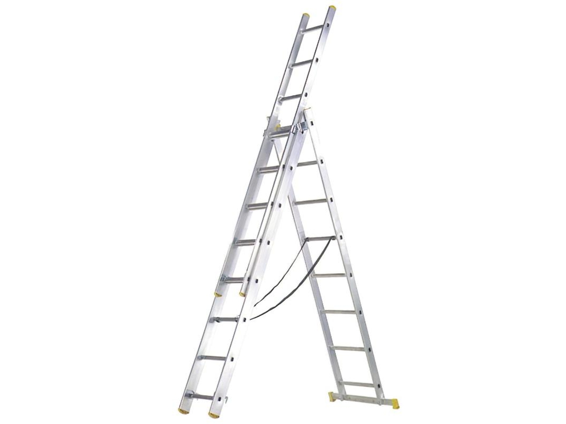 Escalera aluminio 3 tramos 7+7+7 peldaños.plegable, telescópica, antideslizante, resistente.
