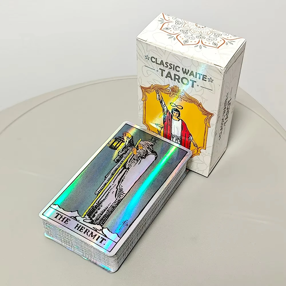 Baralho De Tarô Rider-waite Clássico, 78 Cartas De Tarô Holográficas Com Efeito Arco-íris, 10*6 Cm, Adequado Para Iniciantes.