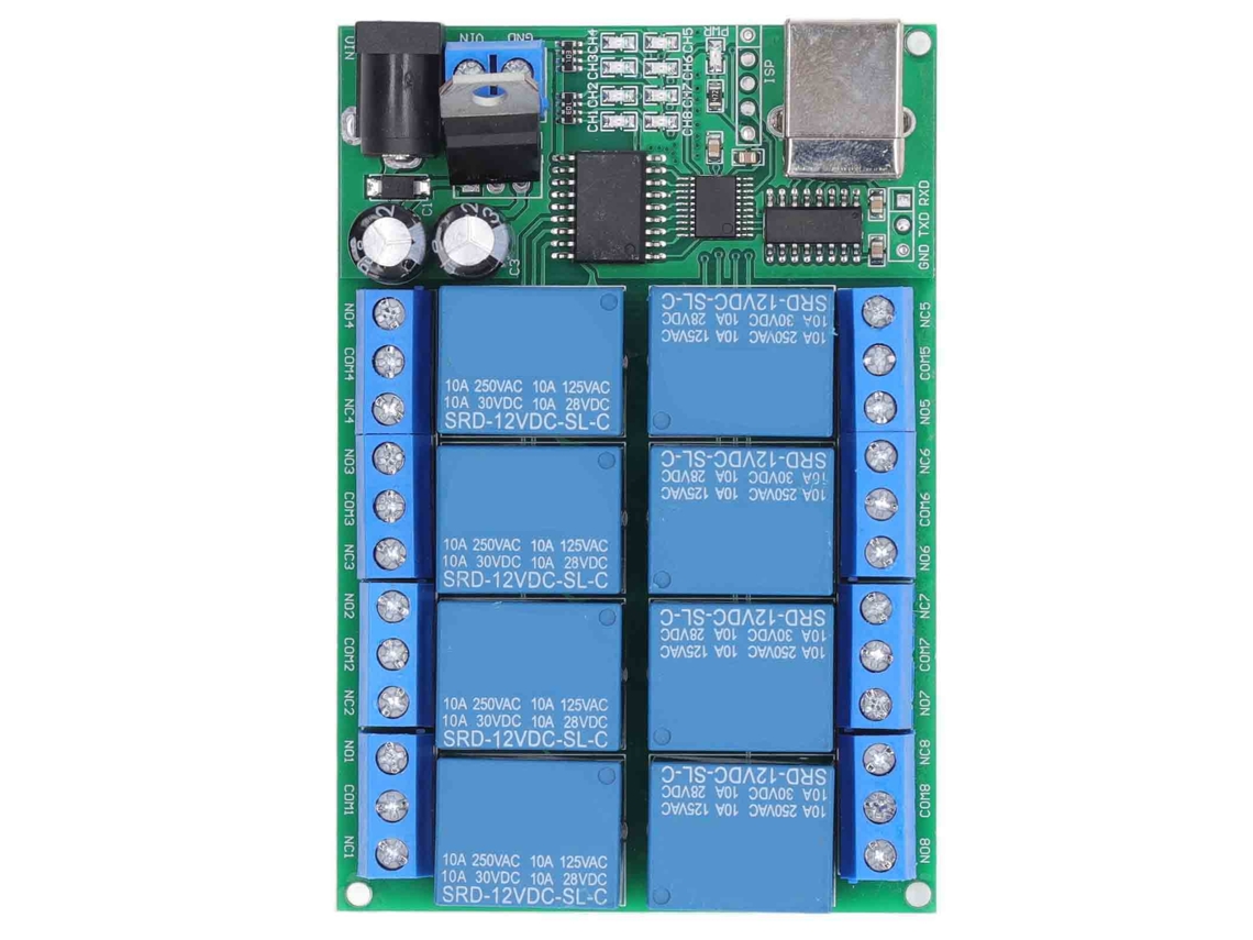 2026velora-module Relé de 8 canales DC12V Puerto serie UART Control remoto PLC Motor LED USB