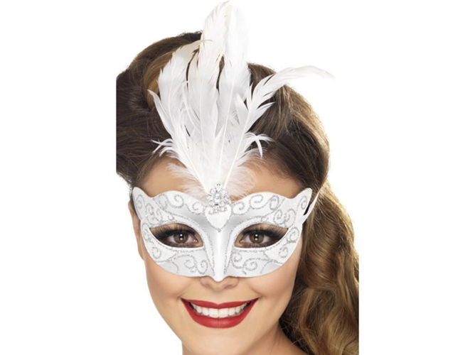Máscara DISFRAZZES Veneciano Plateado Con Plumas Y Brillantina (Talla: Talla Universal)