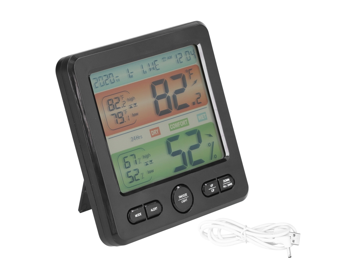Medidor de Temperatura e Umidade Indoor com Tela Grande e Relógio Digital TS6211 Preto | S/MARCA