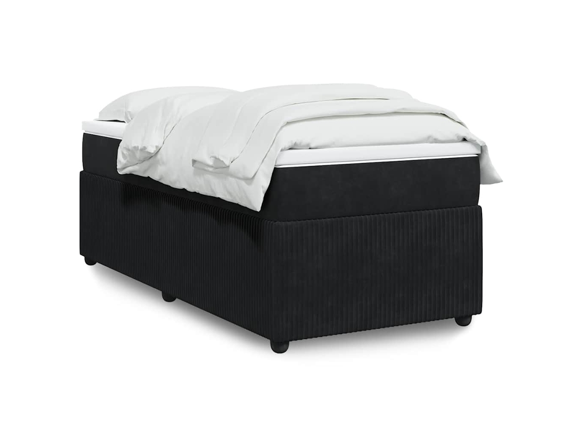 Cama Box Spring Con Colchón Cuero Sintético Negro 90x190 Cm