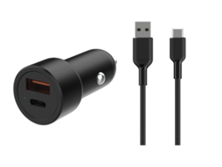 Kit Carregador Auto GOODIS 65W (1M - USB A+C - Negro)