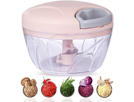 Picadora de cebolla de 500 ml Picadora de cebolla manual Diseño de cordón manual Transparente para cortar cebollas, ajos, frutas y verduras(Rosa) C...