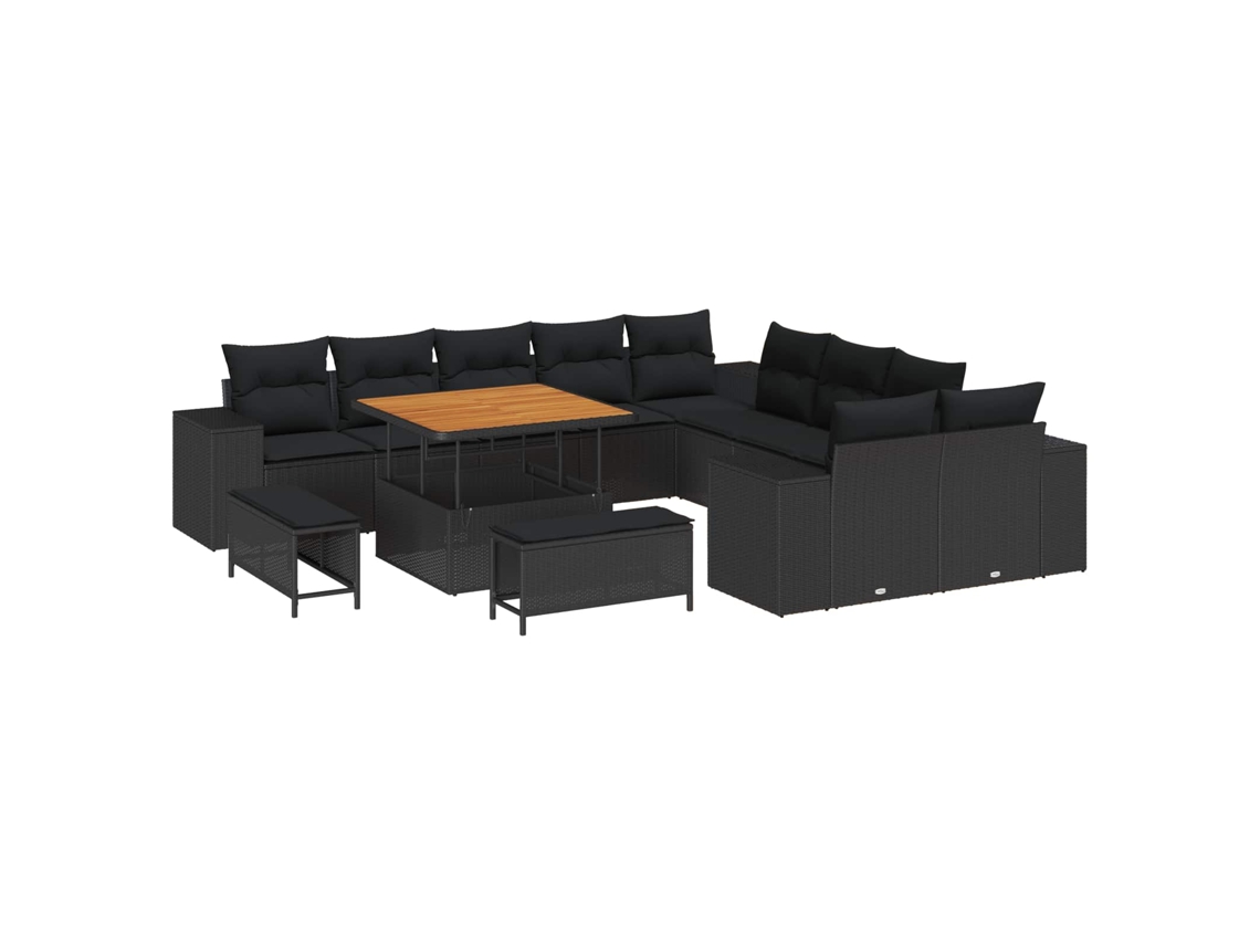 Maison Exclusive - Conjunto de sofás de jardín con cojines, 13 piezas, mimbre negro