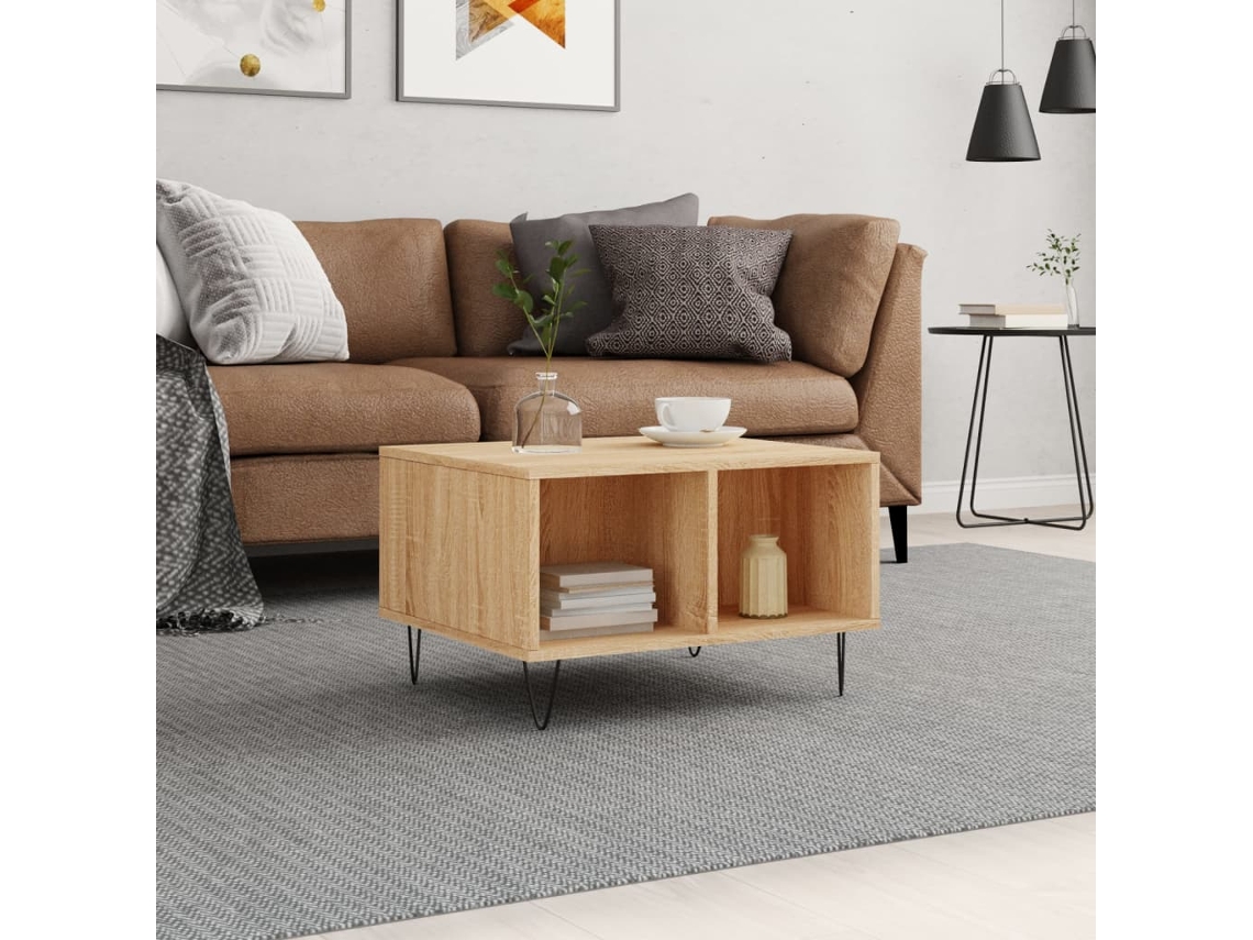 Mesa de centro HARLANV1 de 60x50x36,5 cm, fabricada en madera de roble de Sonoma.