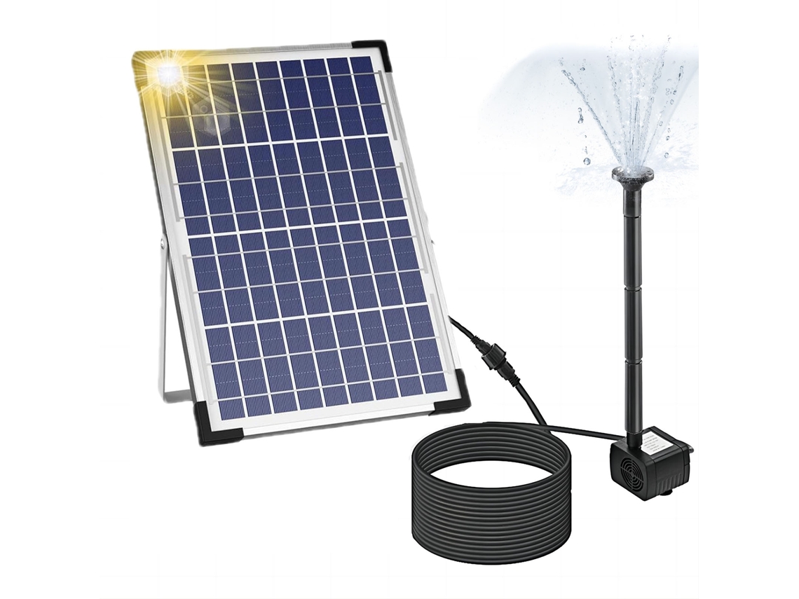 Bomba de fuente solar de 10 W, panel solar, 300 L/H, elevación de 100 cm, bomba de fuente de agua con 3 boquillas, CC 6-12 V