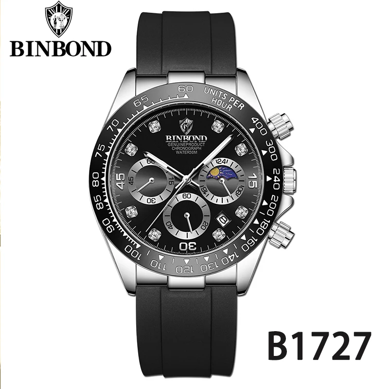 Reloj De Cuarzo Para Hombre (caja Plateada, Esfera Negra), Correa De Silicona, Indicador De Fecha, Esfera De Cronógrafo, Resistente Al Agua.