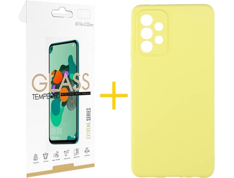 Kit Funda + Protector de Pantalla Samsung Galaxy A72 5G SKYHE Silicona Líquida (Amarillo)